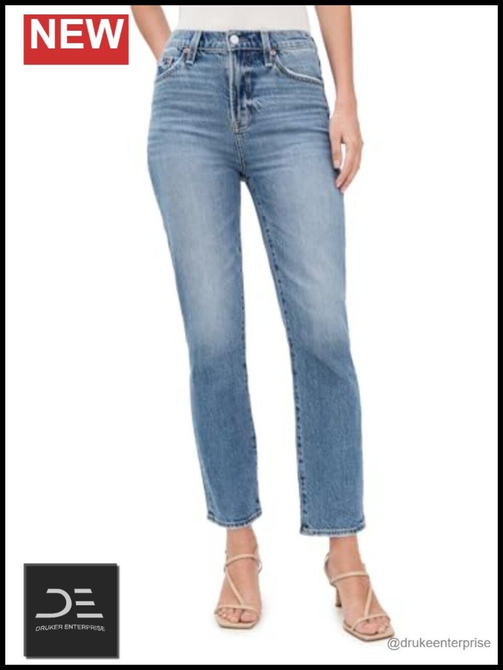 High-Rise Ankle Jeans with Distressed Detail Mid-Rise